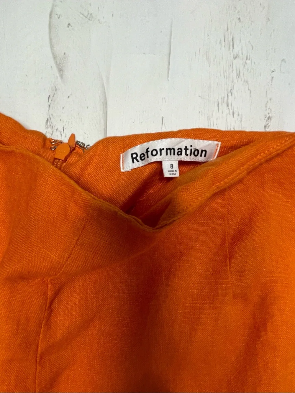 Reformation Orange Linen Scalloped Hem Ankle Pants Size 8